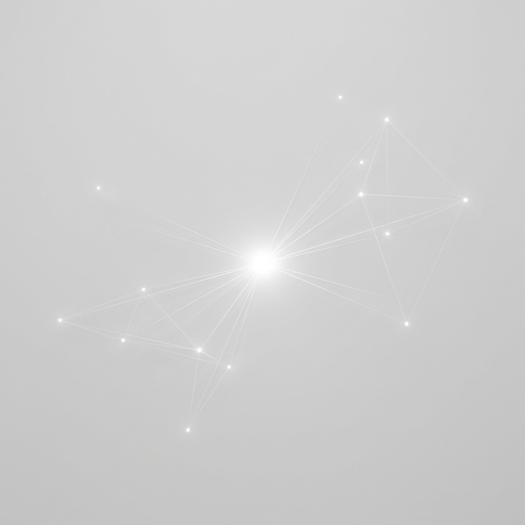 A central point of light connected by fine threads to many surrounding points