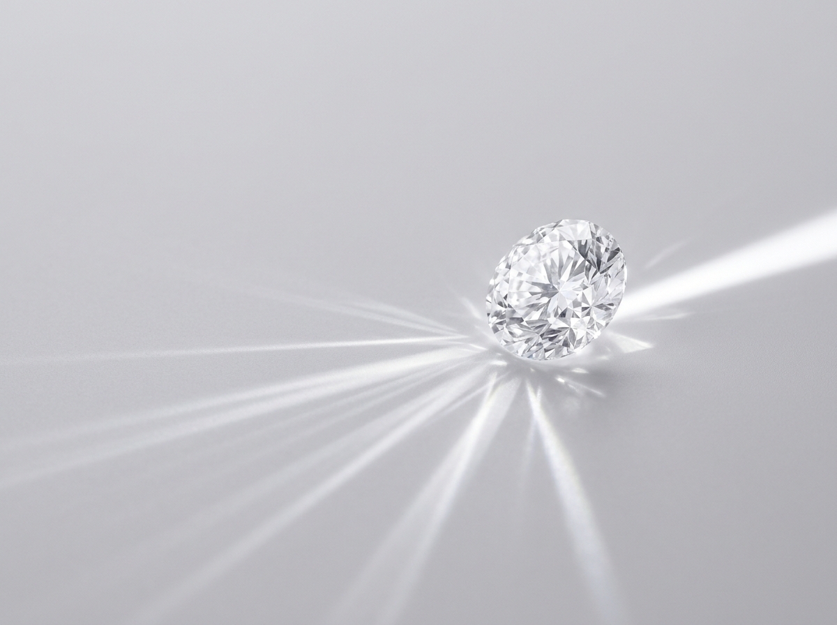 A brilliant-cut diamond dispersing a beam of light into fine rays